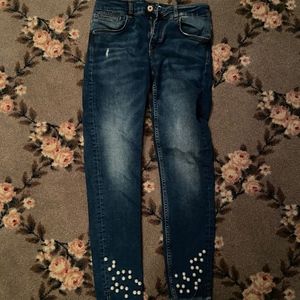 Zara jeans with pearl detail